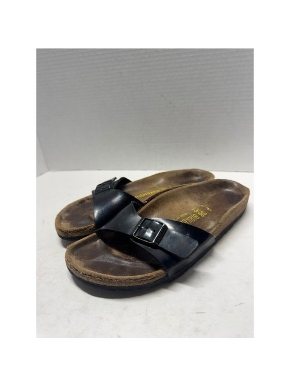 Birkenstock Madrid Black Birko-Flor Single Strap Slide Sandals Womens 38 7